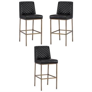 Home Square Leighland 30&quot Faux Leather Barstool in Brass/Coal Black - Set of 3