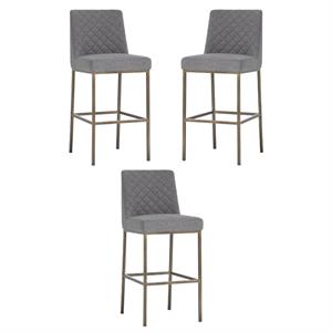 Home Square Leighland 30&quot Fabric & Steel Frame Barstool in Gray - Set of 3