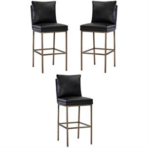 Home Square Paige 30&quot Barstool with Brass Iron Legs in Black - Set of 3