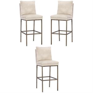 Home Square Paige 30&quot Modern Barstool with Brass Iron Legs in Cream - Set of 3
