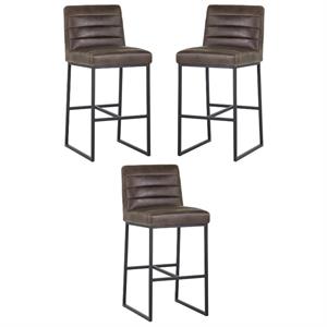 Home Square Spyros 30&quot Modern Barstool with Steel Frame in Brown - Set of 3