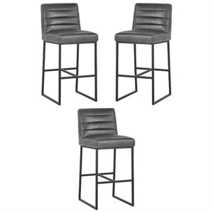 Home Square Spyros 30&quot Barstool with Steel Frame in Gray - Set of 3