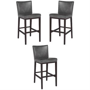 Home Square Vintage 30&quot Faux Leather Barstool with Wood Frame in Gray - Set of 3