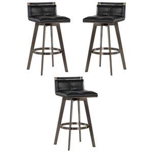 Home Square Arizona 30&quot Modern Swivel Barstool in Castillo Black - Set of 3