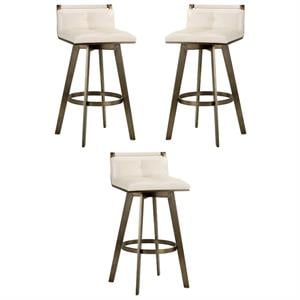 Home Square Arizona 30&quot Faux Leather Barstool in Castillo Cream - Set of 3