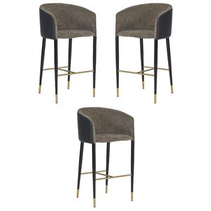 Home Square Asher 30.5&quot Modern Fabric Barstool in Black - Set of 3