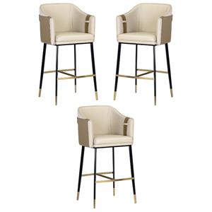 Home Square Carter 30.25&quot Barstool with Black Steel Legs in Cream - Set of 3