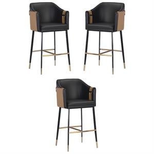 Home Square Carter 30.25&quot Barstool with Black Steel Legs in Black - Set of 3