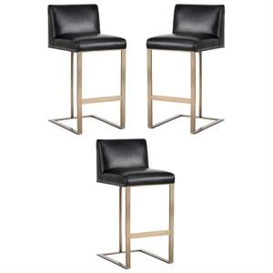 Home Square Dean 30&quot Barstool in Antique Brass/Cantina Black - Set of 3