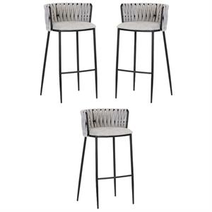 Home Square Sarai 30&quot Modern Steel Barstool in Heather Gray/Black - Set of 3