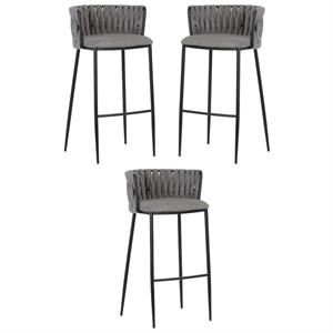 Home Square Sarai 30&quot Fabric and Steel Barstool in Koala Gray/Black - Set of 3