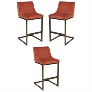 Home Square Holly 30&quot Modern Fabric Barstool in Orange/Rustic Bronze - Set of 3