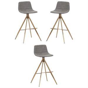 Home Square Andres 30&quot Modern Fabric Swivel Barstool in Gray/Gold - Set of 3