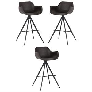 Home Square Owen 30&quot Modern Faux Leather Swivel Barstool in Town Gray - Set of 3