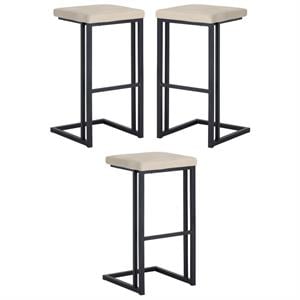 Home Square Boone 30&quot Modern Faux Leather and Wood Barstool in Cream - Set of 3