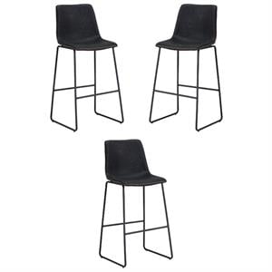 Home Square Cal 30&quot Faux Leather and Wood Barstool in Antique Black - Set of 3