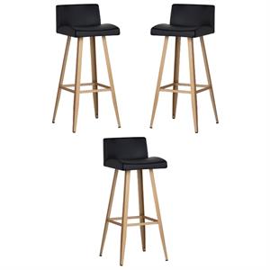 Home Square Dani 32&quot Modern Faux Leather and Metal Barstool in Black - Set of 3
