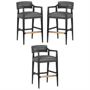 Home Square Keagan 31.5&quot Solid Oak Wood Barstool in Black - Set of 3