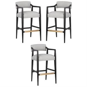 Home Square Keagan 31.5&quot Leather and Solid Oak Wood Barstool in Gray - Set of 3
