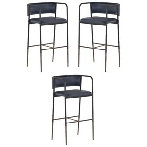 Home Square Brenan 29.5&quot Modern Faux Leather Barstool in Blue/Black - Set of 3