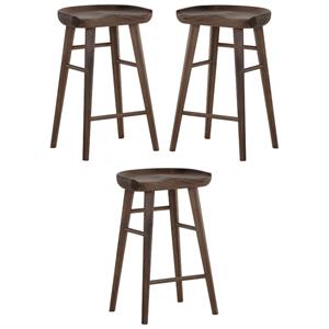 Home Square Dominic 25.75&quot Wood Counter Stool in Brown/Walnut - Set of 3