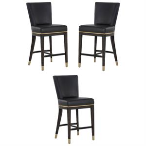 Home Square Alister 28&quot Modern Fabric Counter Stool in Black - Set of 3