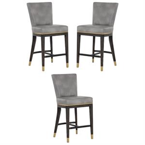 Home Square Alister 28&quot Modern Fabric Counter Stool in Stone - Set of 3
