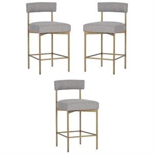 Home Square Seneca 26&quot Fabric Counter Stool in Gray/Antique Brass - Set of 3