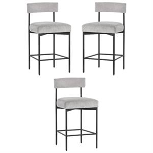 Home Square Seneca 26&quot Fabric and Steel Counter Stool in Stone/Black - Set of 3