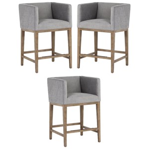 Home Square Maxine 26&quot Modern Fabric and Wood Counter Stool in Stone - Set of 3