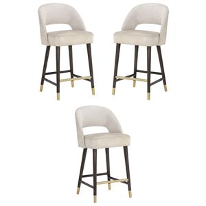 Home Square Monae 26&quot Faux Leather and Fabric Counter Stool in Cream - Set of 3