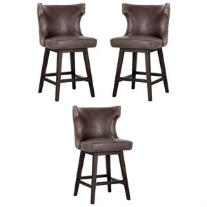 Home Square Neville 26&quot Modern Swivel Counter Stool in Dark Brown - Set of 3