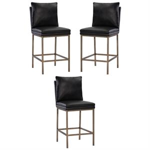 Home Square Paige 26&quot Modern Counter Stool in Black/Antique Brass - Set of 3