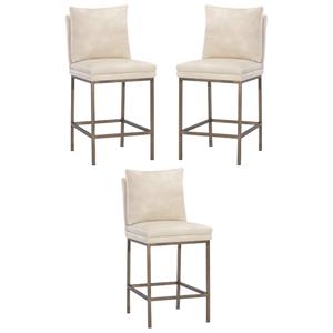 Home Square Paige 26&quot Modern Counter Stool in Cream/Antique Brass - Set of 3