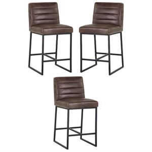 Home Square Spyros 26&quot Modern Counter Stool in Havana Dark Brown - Set of 3