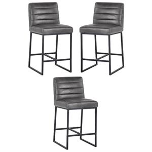Home Square Spyros 26&quot Iron Counter Stool in Overcast Gray - Set of 3