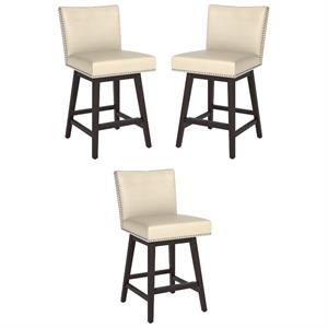 Home Square Vintage 25.5&quot Swivel Counter Stool in Castillo Cream - Set of 3