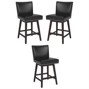 Home Square Vintage 25.5&quot Modern Swivel Counter Stool in Coal Black - Set of 3