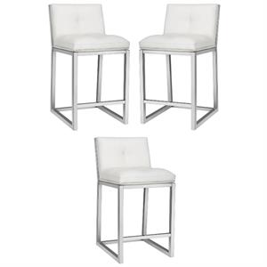 Home Square Alba 26&quot Faux Leather Counter Stool in White/Silver - Set of 3