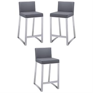 Home Square Architect 25.5&quot Faux Leather Counter Stool in Gray - Set of 3