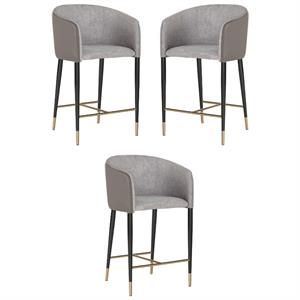 Home Square Asher 26.5&quot Faux Leather and Fabric Counter Stool in Gray - Set of 3