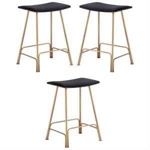 Home Square Azai 25.5&quot Faux Leather Counter Stool in Black/Gold - Set of 3