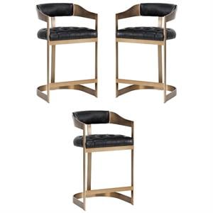Home Square Beaumont 27.25&quot Bonded Leather Counter Stool in Black - Set of 3
