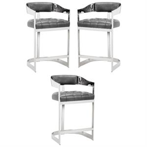 Home Square Beaumont 27.25&quot Bonded Leather Counter Stool in Gray - Set of 3