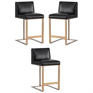 Home Square Dean 26&quot Modern Counter Stool in Black/Antique Brass - Set of 3