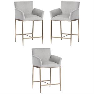 Home Square Gesa 28&quot Fabric Counter Stool in Stone/Antique Brass - Set of 3