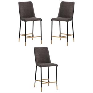 Home Square Klaus 25.75&quot Modern Fabric Counter Stool in Gray - Set of 3