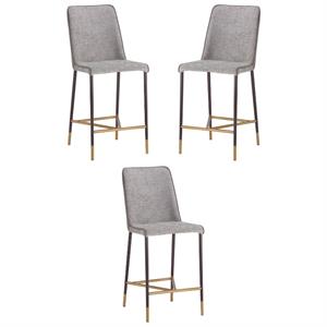 Home Square Klaus 25.5&quot Faux Leather and Fabric Counter Stool in Gray - Set of 3