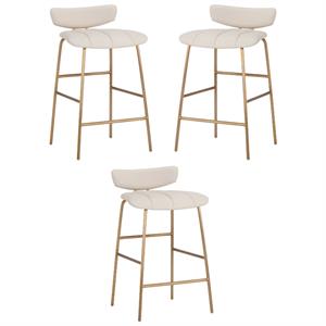 Home Square Lorelei 25.5&quot Faux Leather Counter Stool in Dillon Cream - Set of 3