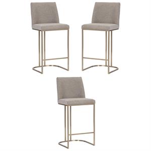 Home Square Rayla 26&quot Fabric Counter Stool in Brown/Antique Brass - Set of 3